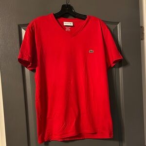 Lacoste Men's Bright Red V-Neck Tee